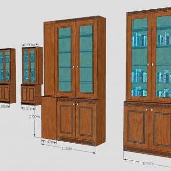 双开门玻璃隔板式书架SU模型下载_sketchup草图大师SKP模型