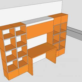 嵌入式橘色隔板书架SU模型下载_sketchup草图大师SKP模型