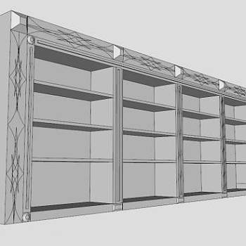 简欧白色书柜书架SU模型下载_sketchup草图大师SKP模型