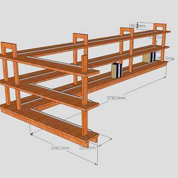 栏杆式钢木书架SU模型下载_sketchup草图大师SKP模型