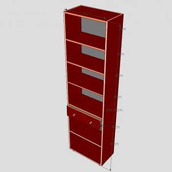 现代板式红色书柜SU模型下载_sketchup草图大师SKP模型