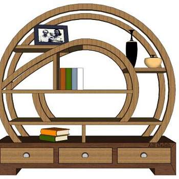 现代椭圆书柜SU模型下载_sketchup草图大师SKP模型