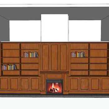 家具壁炉书柜SU模型下载_sketchup草图大师SKP模型