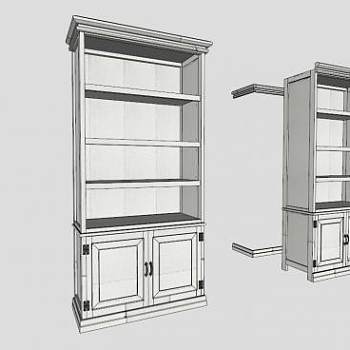 简欧白色板式书柜SU模型下载_sketchup草图大师SKP模型