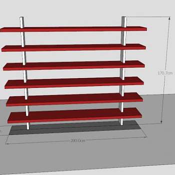 红色板式书架SU模型下载_sketchup草图大师SKP模型