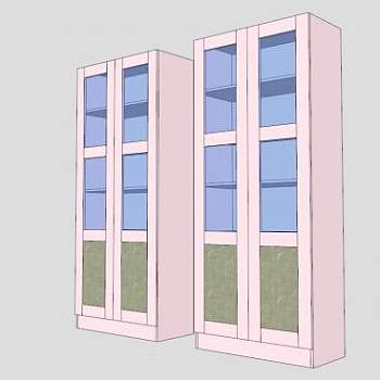 独立式玻璃门书架书柜SU模型下载_sketchup草图大师SKP模型