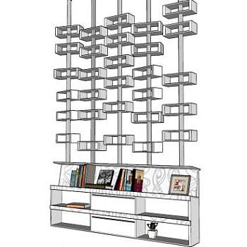 嵌入式白色书架SU模型下载_sketchup草图大师SKP模型