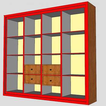 现代红色隔板书柜SU模型下载_sketchup草图大师SKP模型