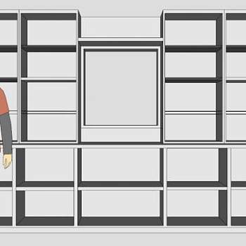 现代白色高书柜SU模型下载_sketchup草图大师SKP模型