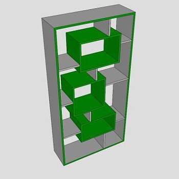 现代隔板式绿色书架SU模型下载_sketchup草图大师SKP模型