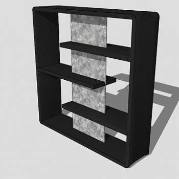 现代黑色表面书柜SU模型下载_sketchup草图大师SKP模型