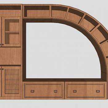 实木书柜电视站橱柜SU模型下载_sketchup草图大师SKP模型