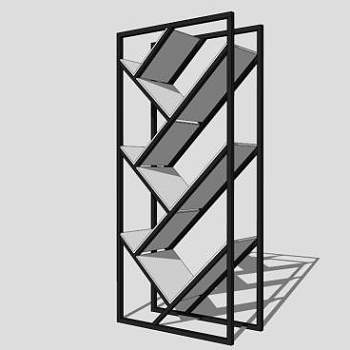 现代钢木结合式书柜SU模型下载_sketchup草图大师SKP模型