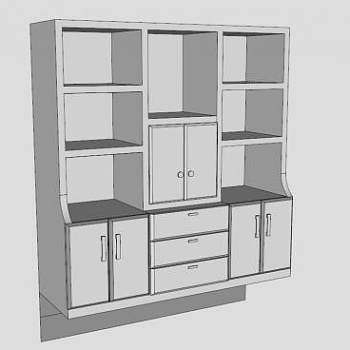 客厅板式白色书柜SU模型下载_sketchup草图大师SKP模型