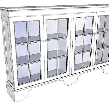 现代玻璃白色书柜SU模型下载_sketchup草图大师SKP模型