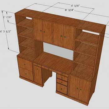 实木内置桌子和书柜SU模型下载_sketchup草图大师SKP模型