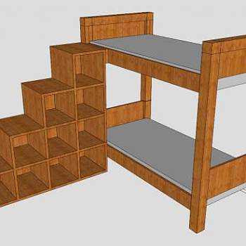 现代双层床和书柜SU模型下载_sketchup草图大师SKP模型