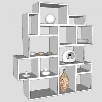 现代白色堆叠书柜SU模型下载_sketchup草图大师SKP模型