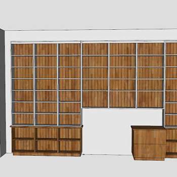 书香钢木结合式书架SU模型下载_sketchup草图大师SKP模型