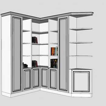 装饰白色转角书柜SU模型下载_sketchup草图大师SKP模型