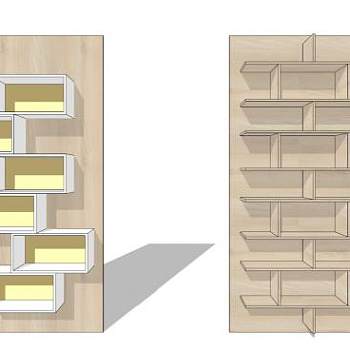 现代倚墙式书架书柜SU模型下载_sketchup草图大师SKP模型