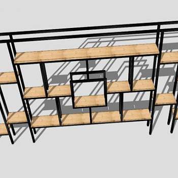 当代钢铁木质书柜SU模型下载_sketchup草图大师SKP模型