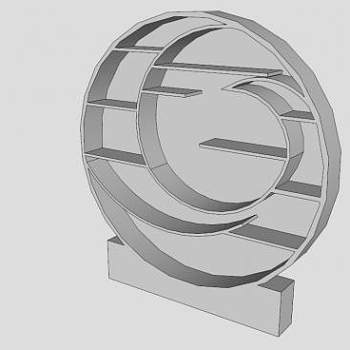 独立式圆形白色书架SU模型下载_sketchup草图大师SKP模型