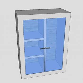 独立式玻璃白色书柜SU模型下载_sketchup草图大师SKP模型