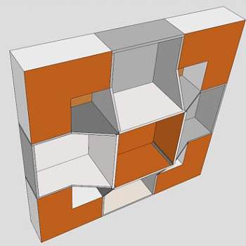 嵌入式书架橘色书柜SU模型下载_sketchup草图大师SKP模型