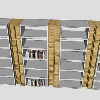 四门隔板式书架SU模型下载_sketchup草图大师SKP模型