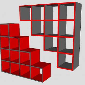 红灰倚墙式书架SU模型下载_sketchup草图大师SKP模型