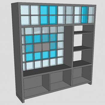 现代嵌入式隔板书架SU模型下载_sketchup草图大师SKP模型