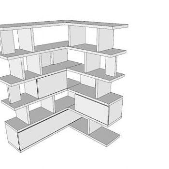 角落转角白色书柜SU模型下载_sketchup草图大师SKP模型