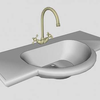 陶瓷台盆双开龙头SU模型下载_sketchup草图大师SKP模型