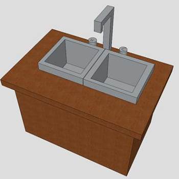 实木双水槽柜SU模型下载_sketchup草图大师SKP模型