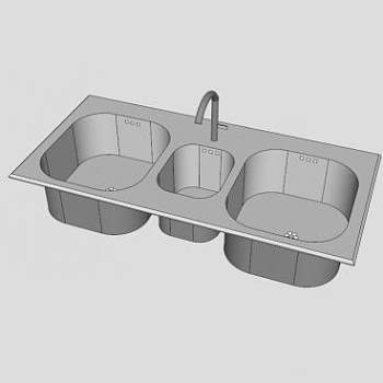 不锈钢三盆水槽SU模型下载_sketchup草图大师SKP模型