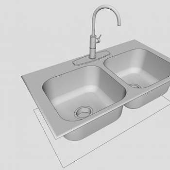 厨房双盆龙头水槽SU模型下载_sketchup草图大师SKP模型