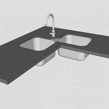 角落厨房置放台水槽SU模型下载_sketchup草图大师SKP模型