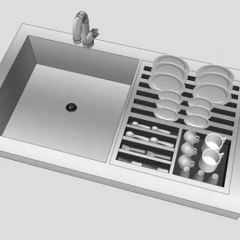 厨房水槽和沥水盘架SU模型下载_sketchup草图大师SKP模型