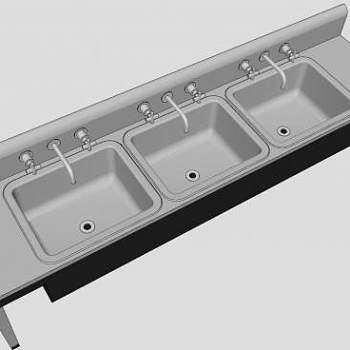 三盆不锈钢水槽SU模型下载_sketchup草图大师SKP模型