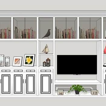 现代经典电视架背景墙SU模型下载_sketchup草图大师SKP模型