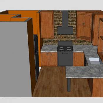 木质厨房装修SU模型下载_sketchup草图大师SKP模型