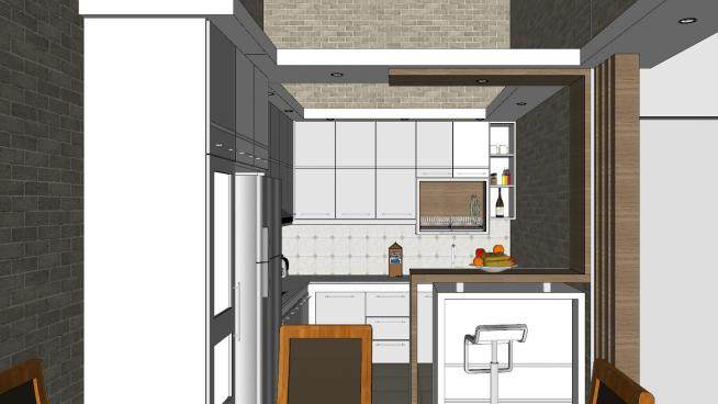 极小白色厨房设置SU模型下载_sketchup草图大师SKP模型