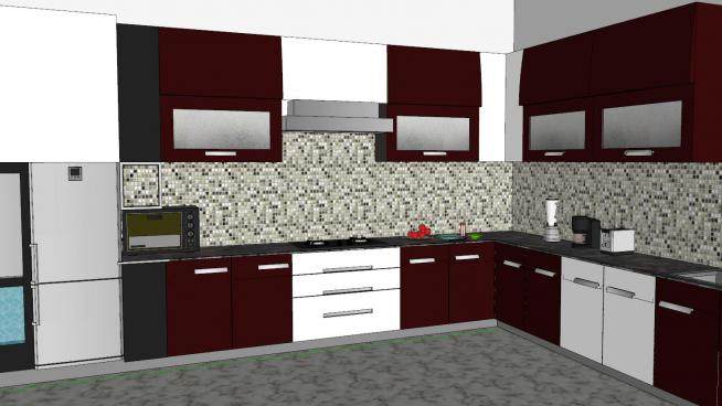 现代L型室内厨房SU模型下载_sketchup草图大师SKP模型