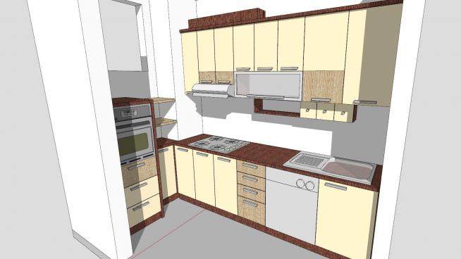 家居一字型厨房装修SU模型下载_sketchup草图大师SKP模型