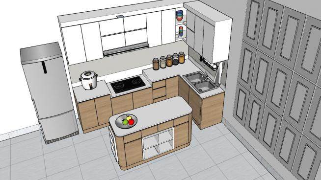 岛型厨房橱柜SU模型下载_sketchup草图大师SKP模型
