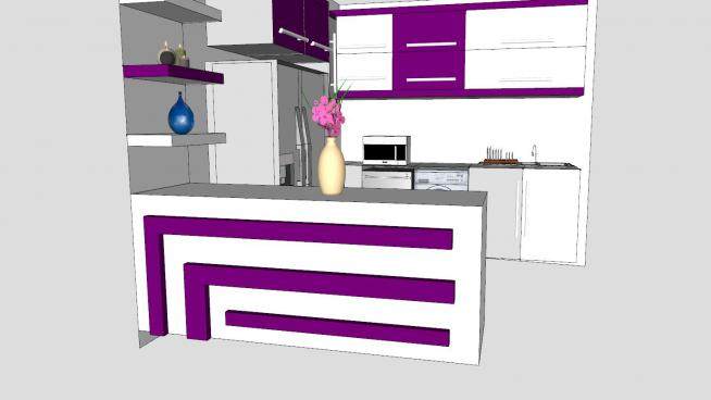 小型U型厨房橱柜SU模型下载_sketchup草图大师SKP模型