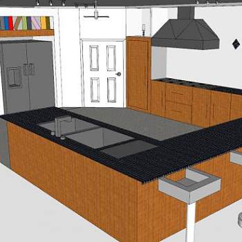 现代U型厨房装修SU模型下载_sketchup草图大师SKP模型
