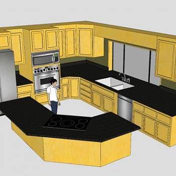 黄色厨房装修简易风格SU模型下载_sketchup草图大师SKP模型