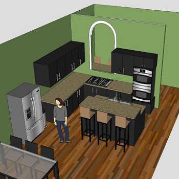 现代风格岛型厨房SU模型下载_sketchup草图大师SKP模型
